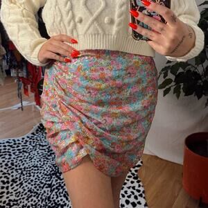 revolve lpa Brisa Wrap Style Mini Skirt Pink Blue Size medium